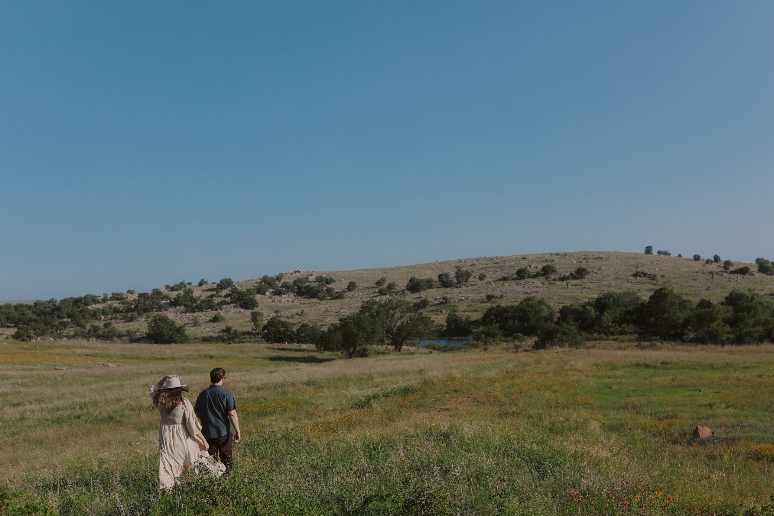 Wandering into a wildflower meadow toward the sunlit hillside